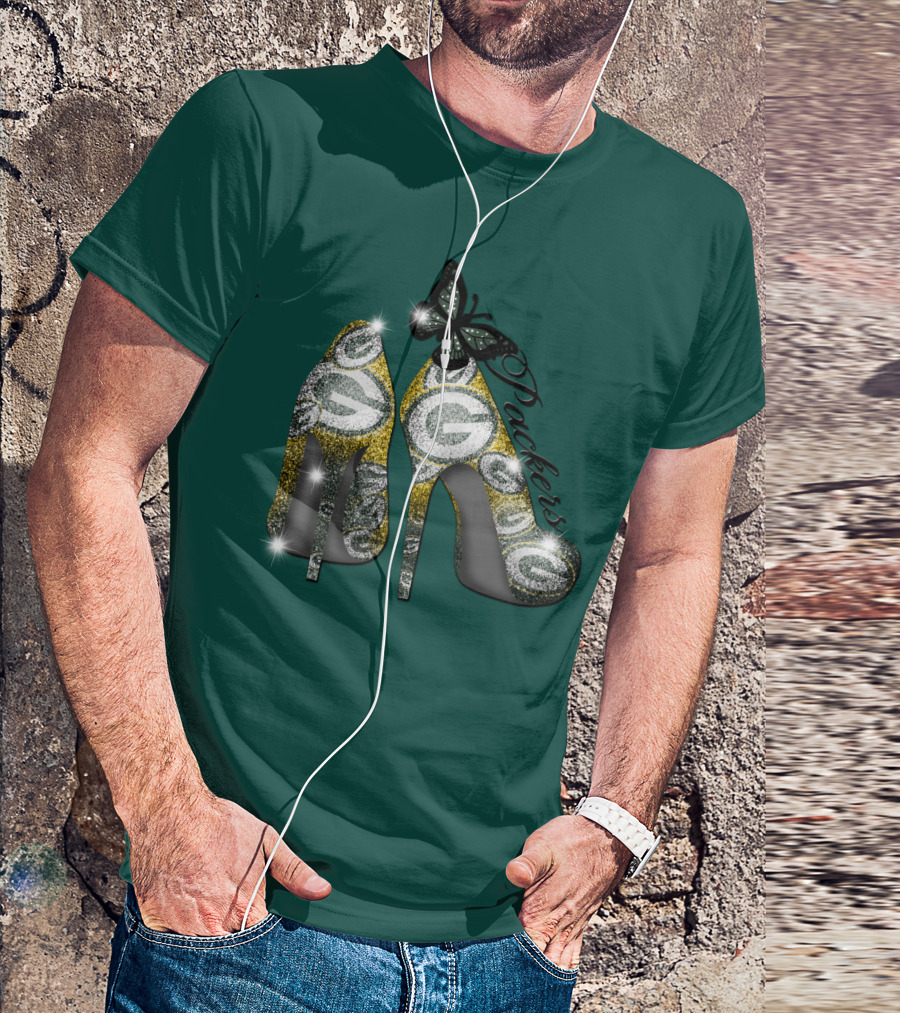 Green Bay Packers High Heels With Butterfly T-Shirt