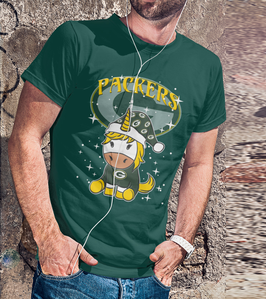 Packers Unicorn In Green Bay Colors With Stars And Logos T-Shirt