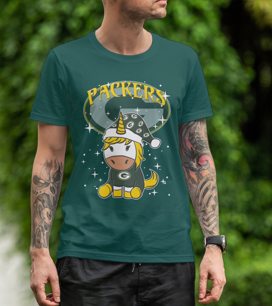 Packers Unicorn In Green Bay Colors With Stars And Logos T-Shirt