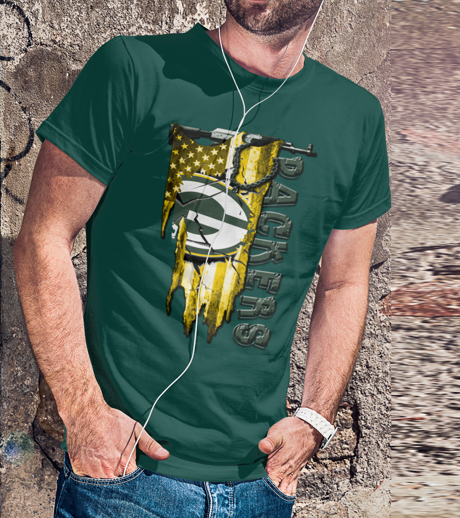Green Bay Packers American Flag Cracked T-Shirt