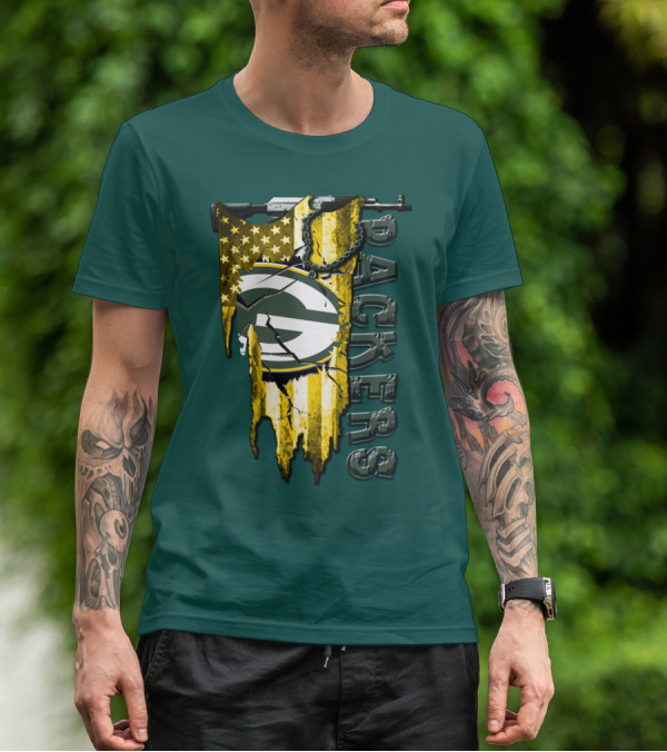 Green Bay Packers American Flag Cracked T-Shirt