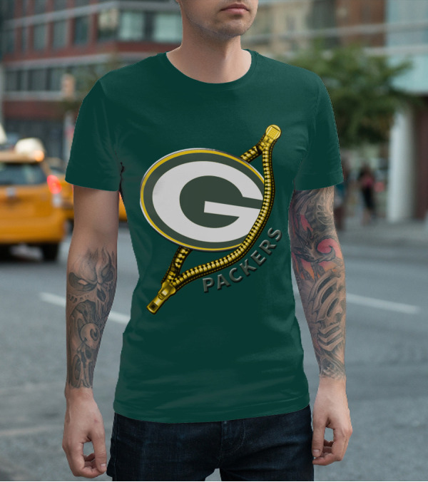Green Bay Packers Logo With Zipper Elements T-Shirt