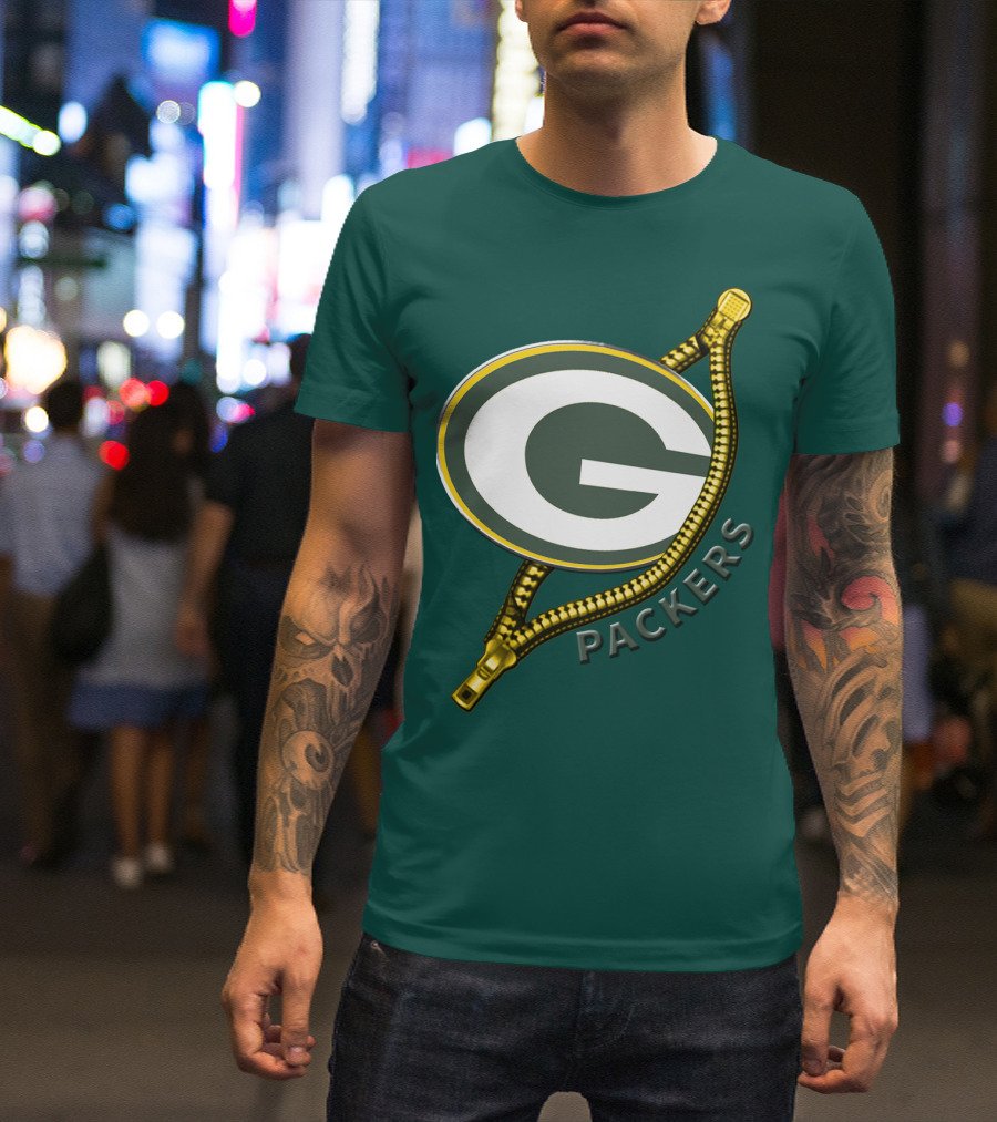 Green Bay Packers Logo With Zipper Elements T-Shirt