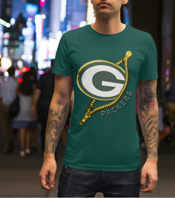 Green Bay Packers Logo With Zipper Elements T-Shirt