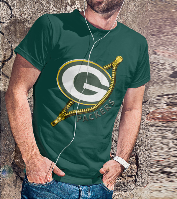 Green Bay Packers Logo With Zipper Elements T-Shirt