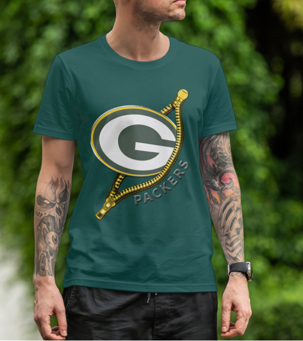 Green Bay Packers Logo With Zipper Elements T-Shirt