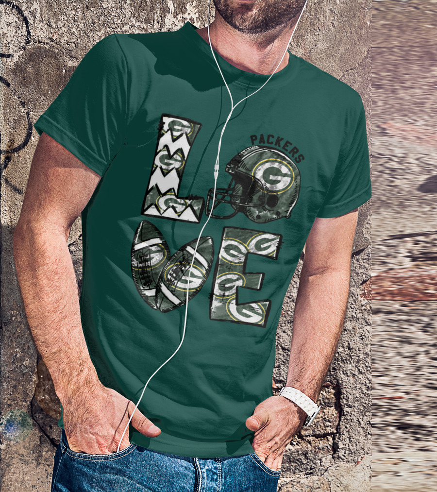 Packers Love Football Helmet And Ball Green Bay Packers T-Shirt