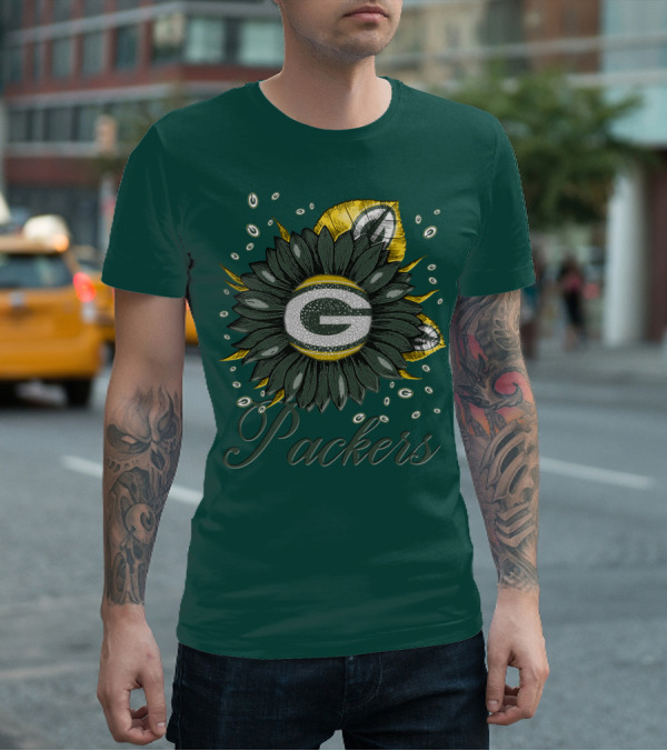 Green Bay Packers Sunflower Logo On Green T-Shirt