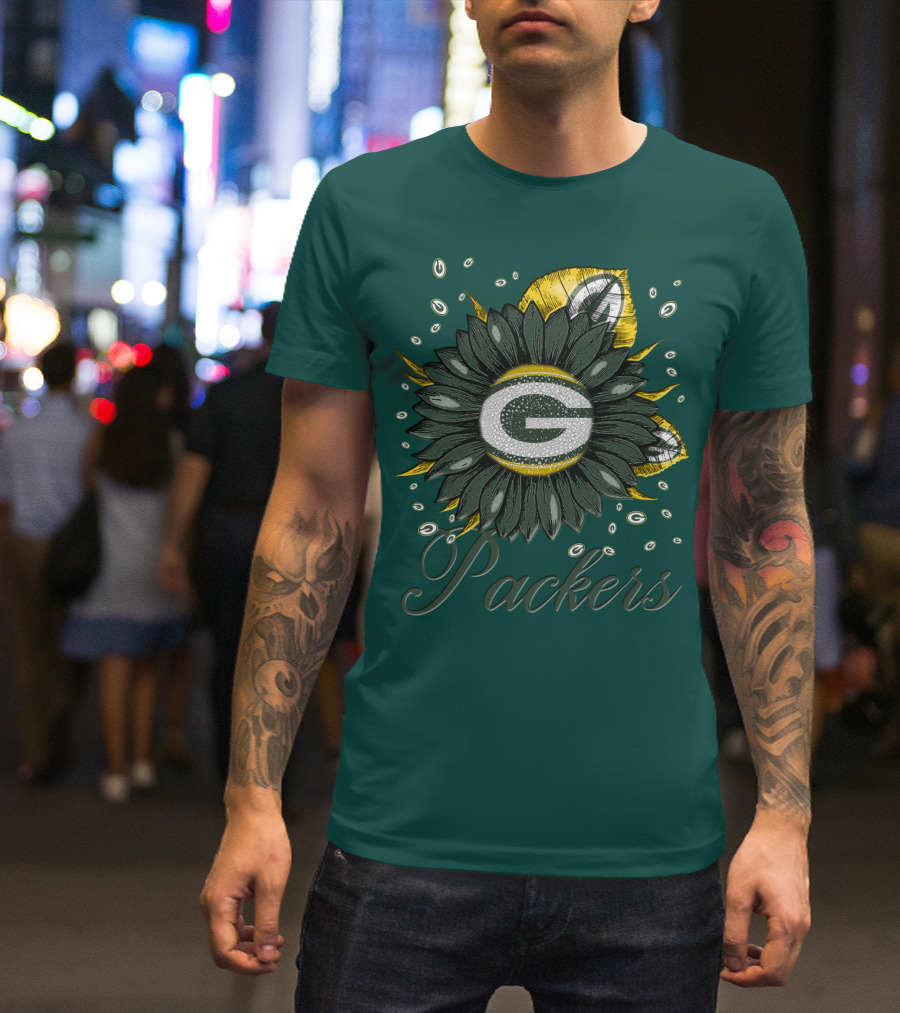 Green Bay Packers Sunflower Logo On Green T-Shirt