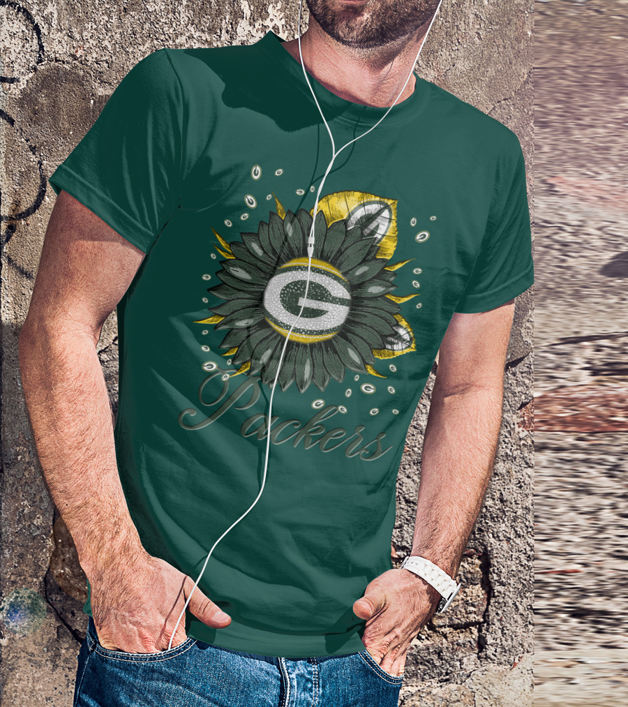 Green Bay Packers Sunflower Logo On Green T-Shirt
