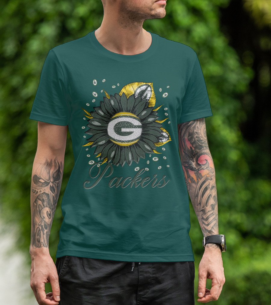 Green Bay Packers Sunflower Logo On Green T-Shirt