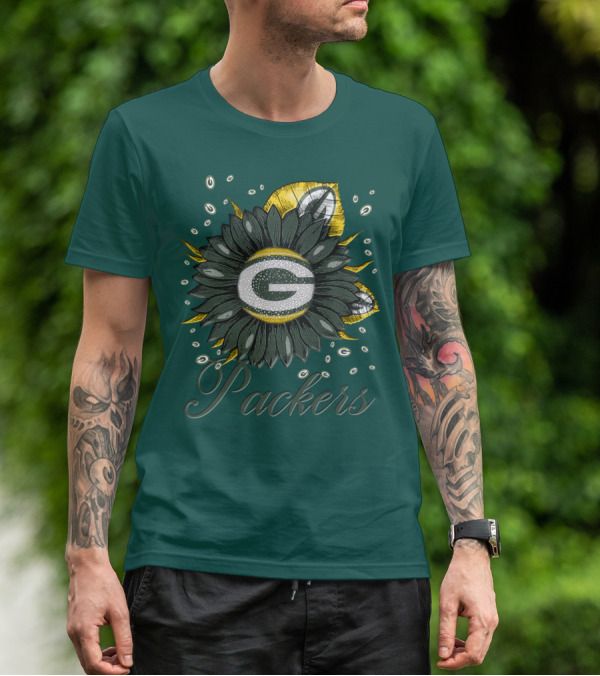 Green Bay Packers Sunflower Logo On Green T-Shirt