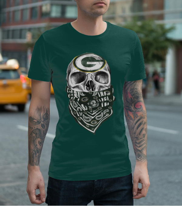 Green Bay Packers Skull With Bandana Featuring T-Shirt