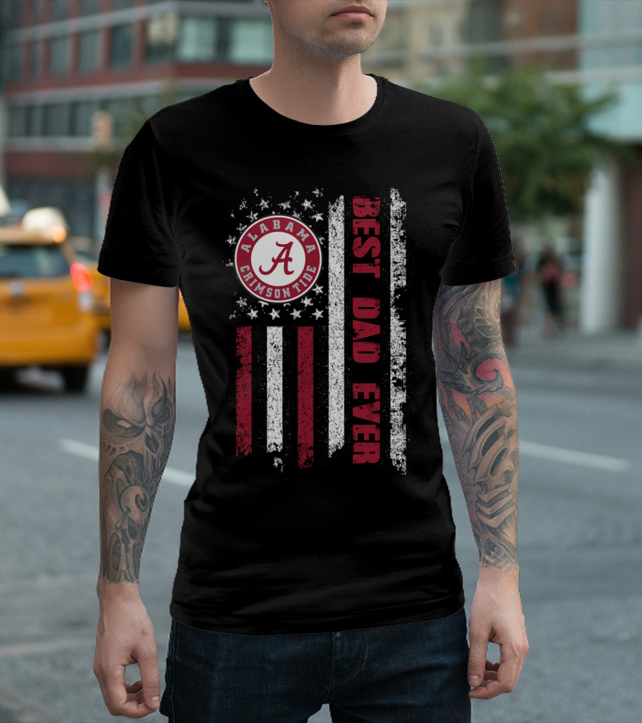 Alabama Crimson Tide Best Dad Ever American Flag T-Shirt