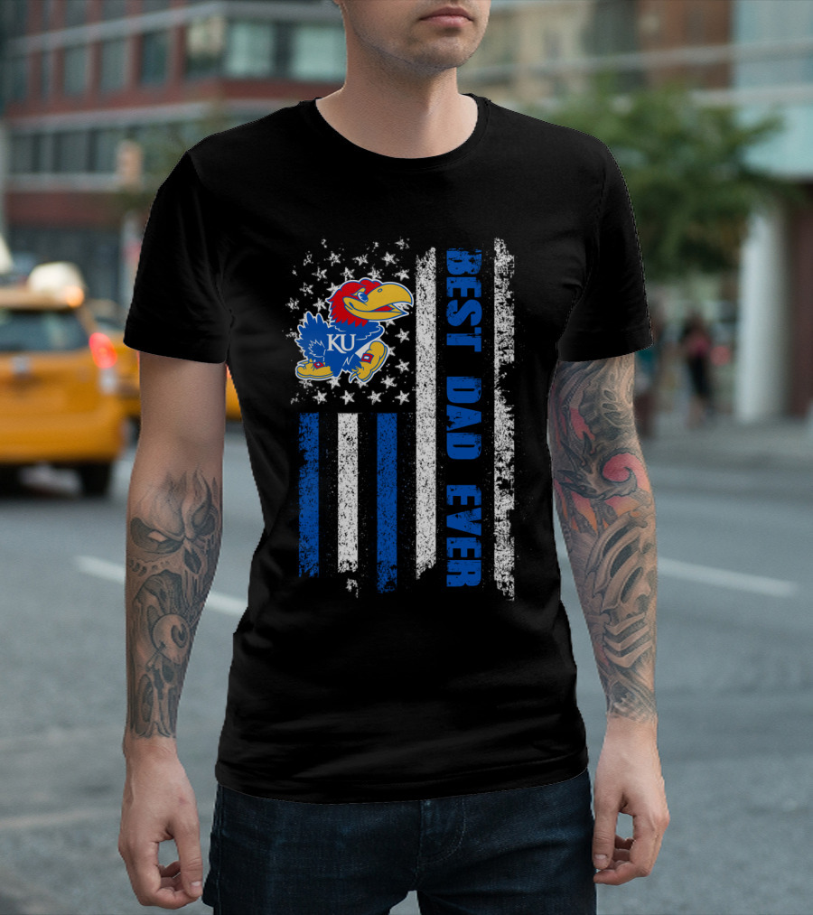 Ku Jayhawks Best Dad Ever American Flag T-Shirt