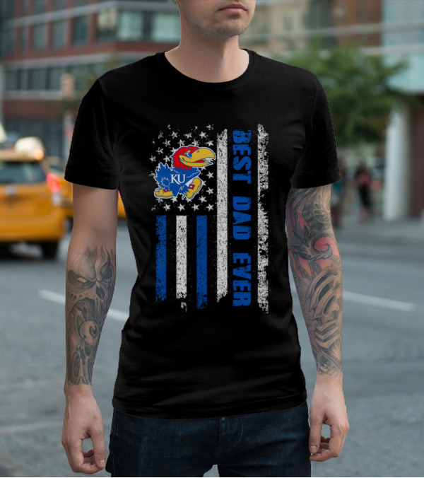 Ku Jayhawks Best Dad Ever American Flag T-Shirt