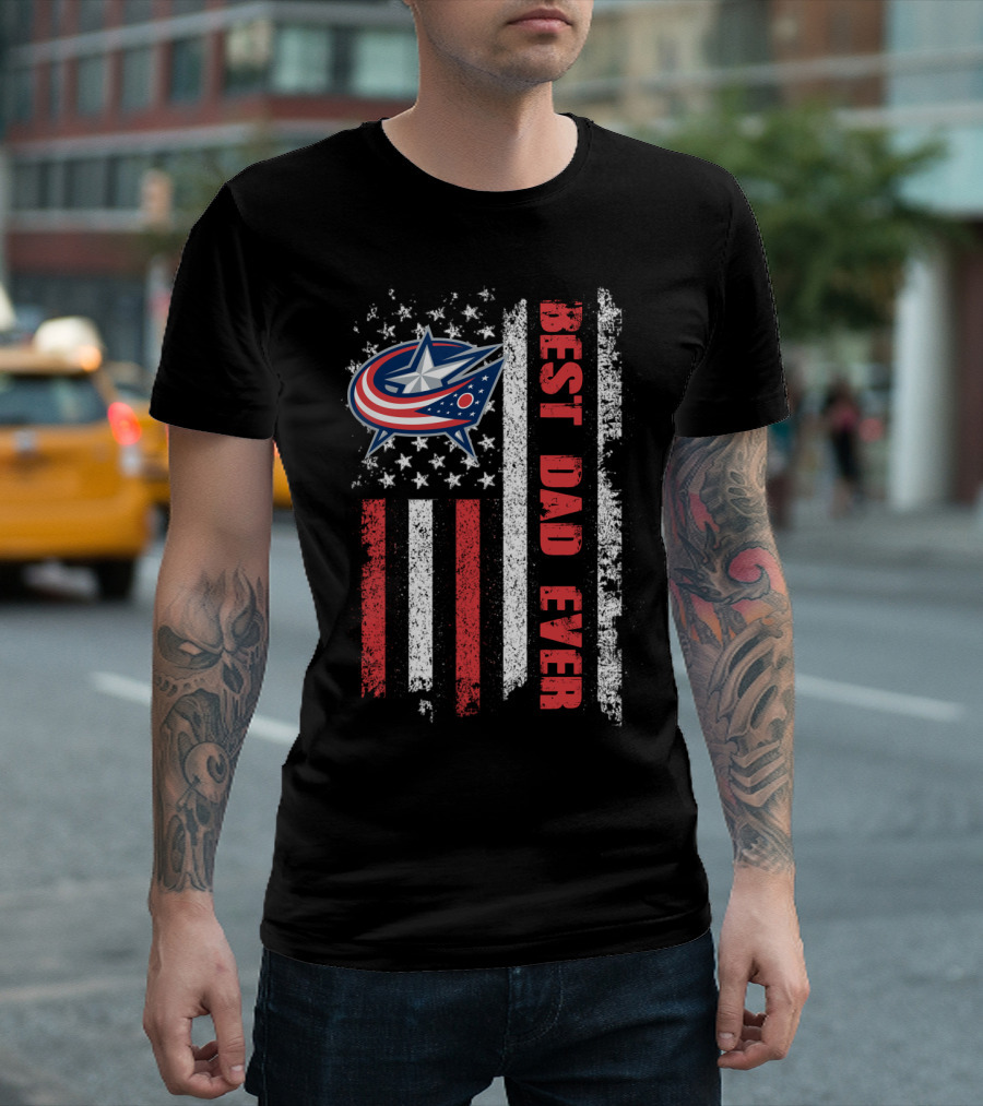 Best Dad Ever Columbus Blue Jackets American Flag T-Shirt