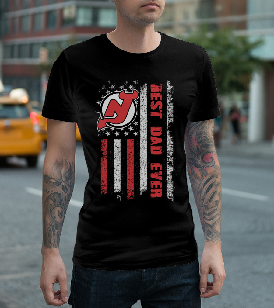 New Jersey Devils Best Dad Ever American Flag T-Shirt