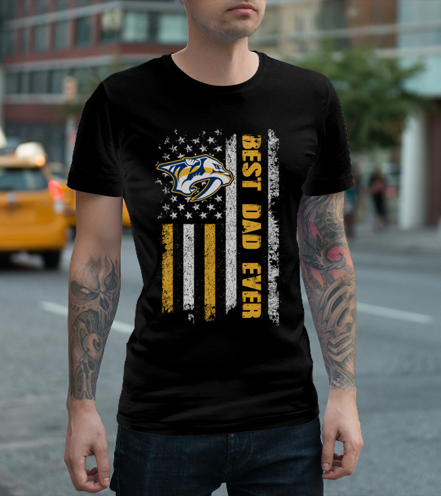 Nashville Predators Best Dad Ever Usa Flag Evd 015 T-Shirt