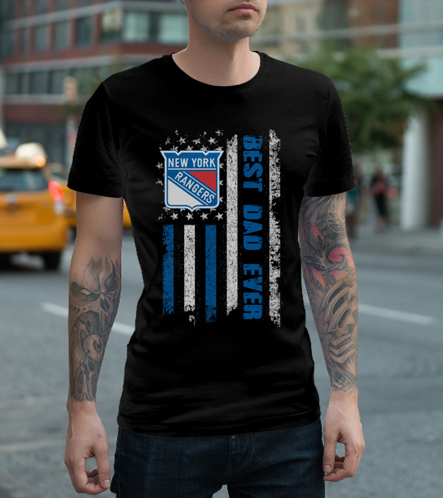 New York Rangers Best Dad Ever Stars Stripes Flag T-Shirt