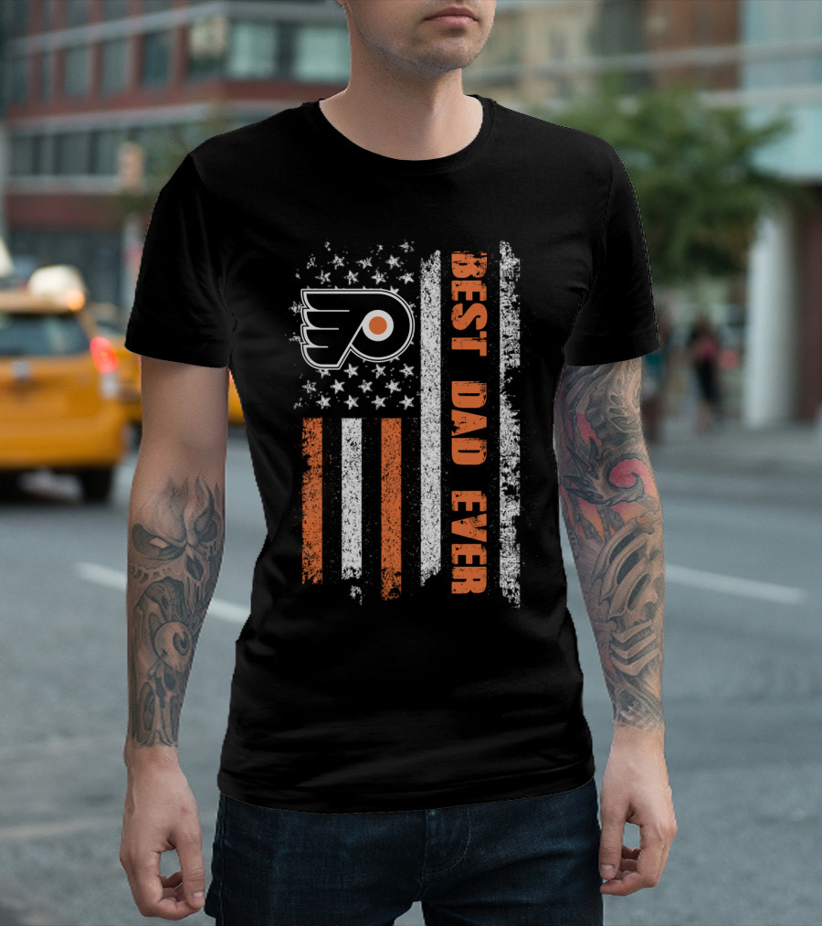 Philadelphia Flyers Best Dad Ever American Flag Distressed Style T-Shirt
