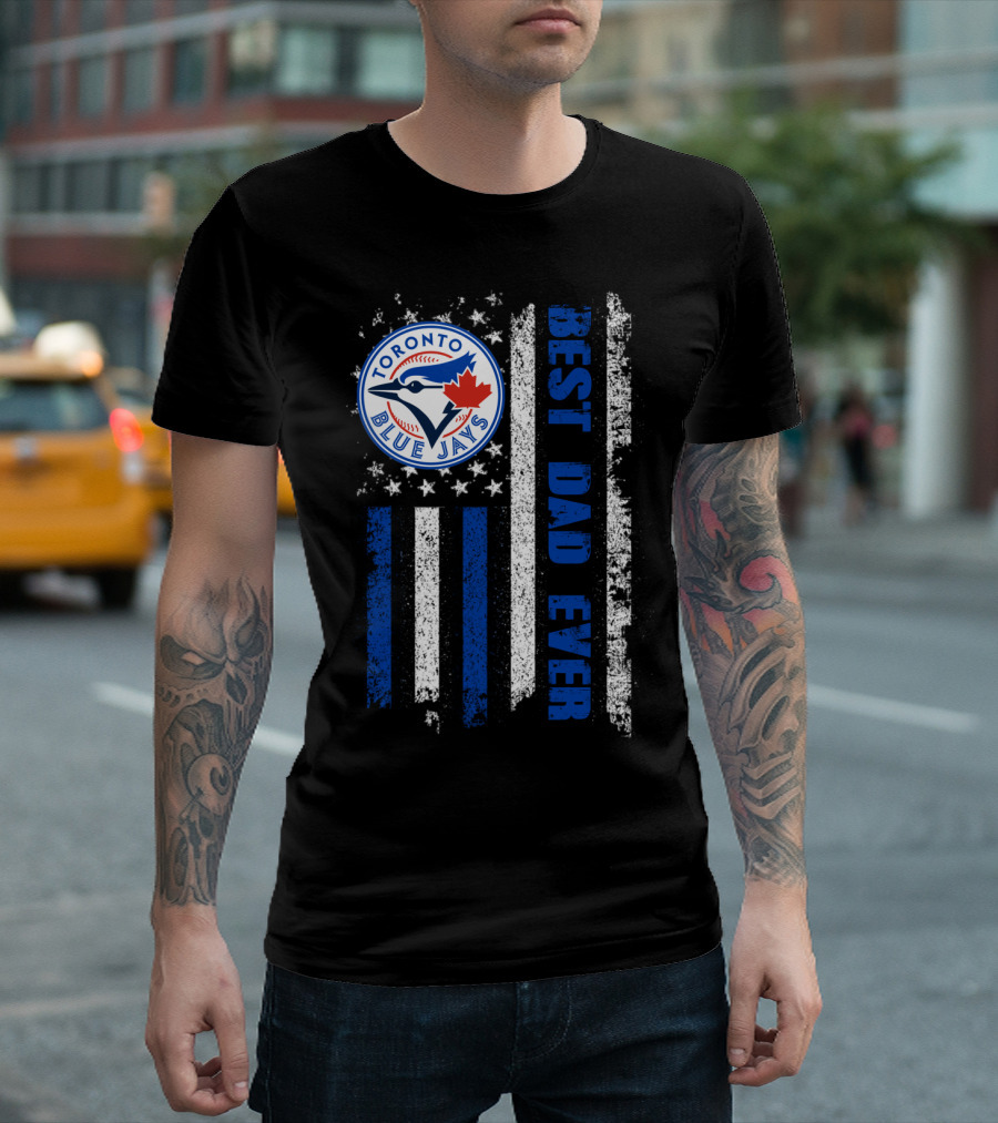 Toronto Blue Jays Best Dad Ever Blue White Striped Flag T-Shirt