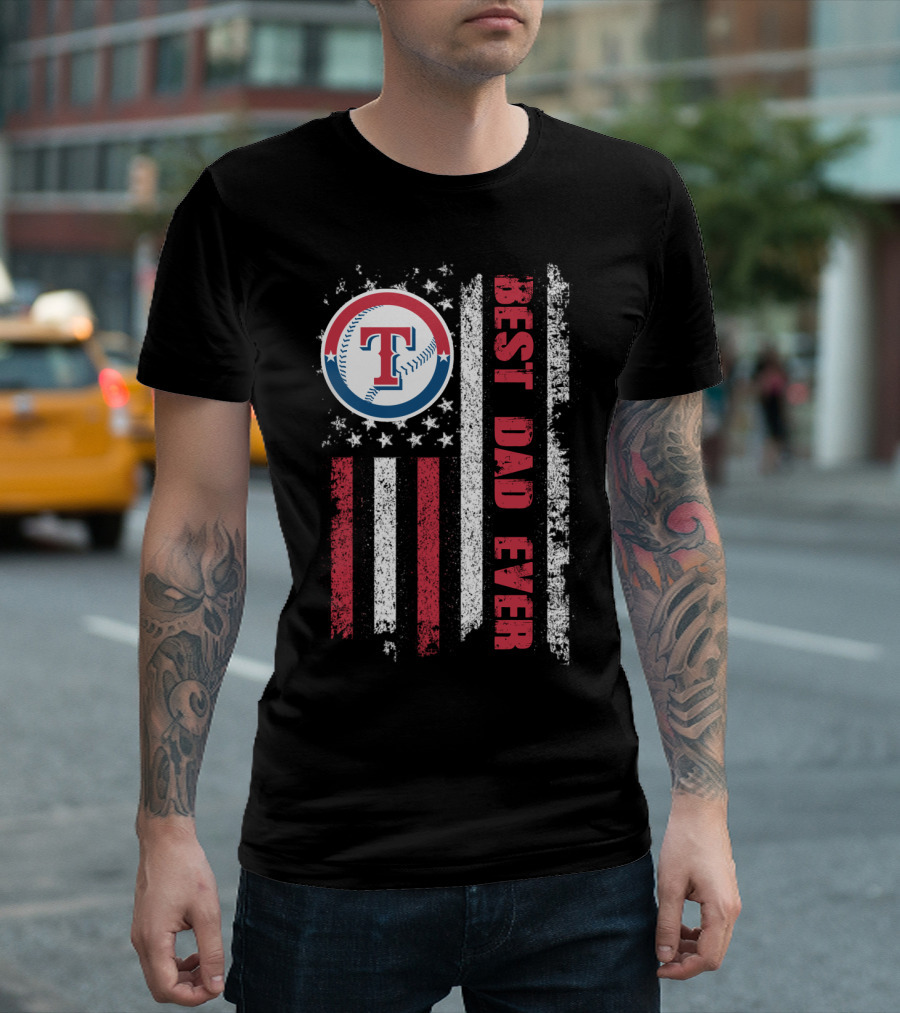 Best Dad Ever Texas Rangers American Flag Evd T-Shirt