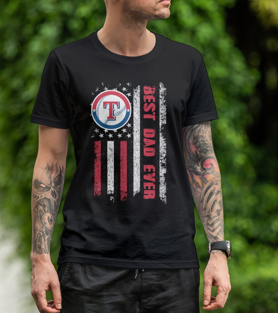 Best Dad Ever Texas Rangers American Flag Evd T-Shirt