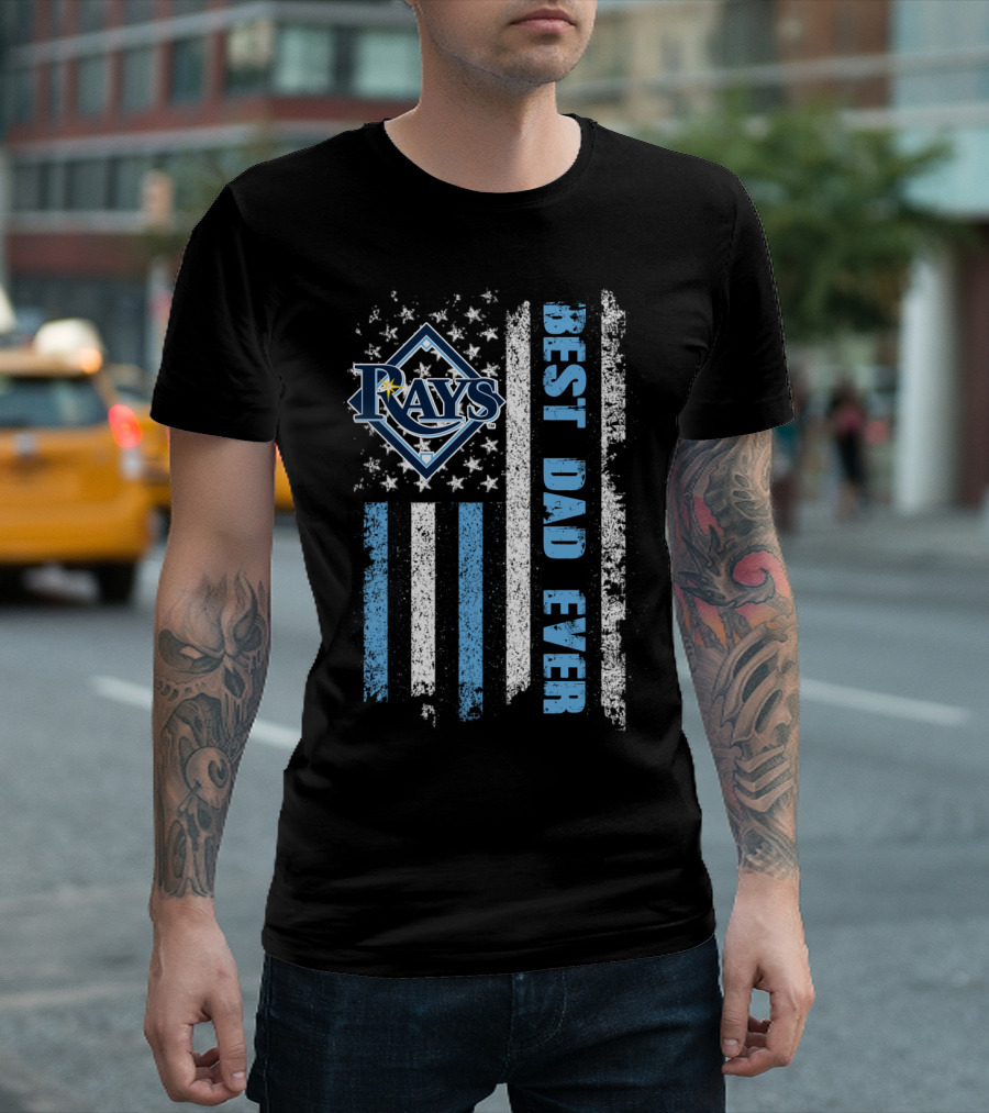 Rays Best Dad Ever American Flag Blue Stripes T-Shirt