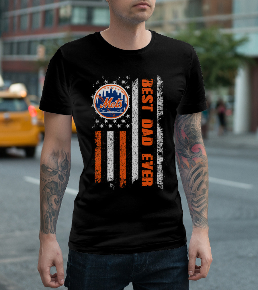 Mets Best Dad Ever American Flag Baseball Fan Evd 057 T-Shirt