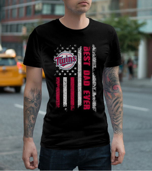Twins Best Dad Ever American Flag Evd T-Shirt