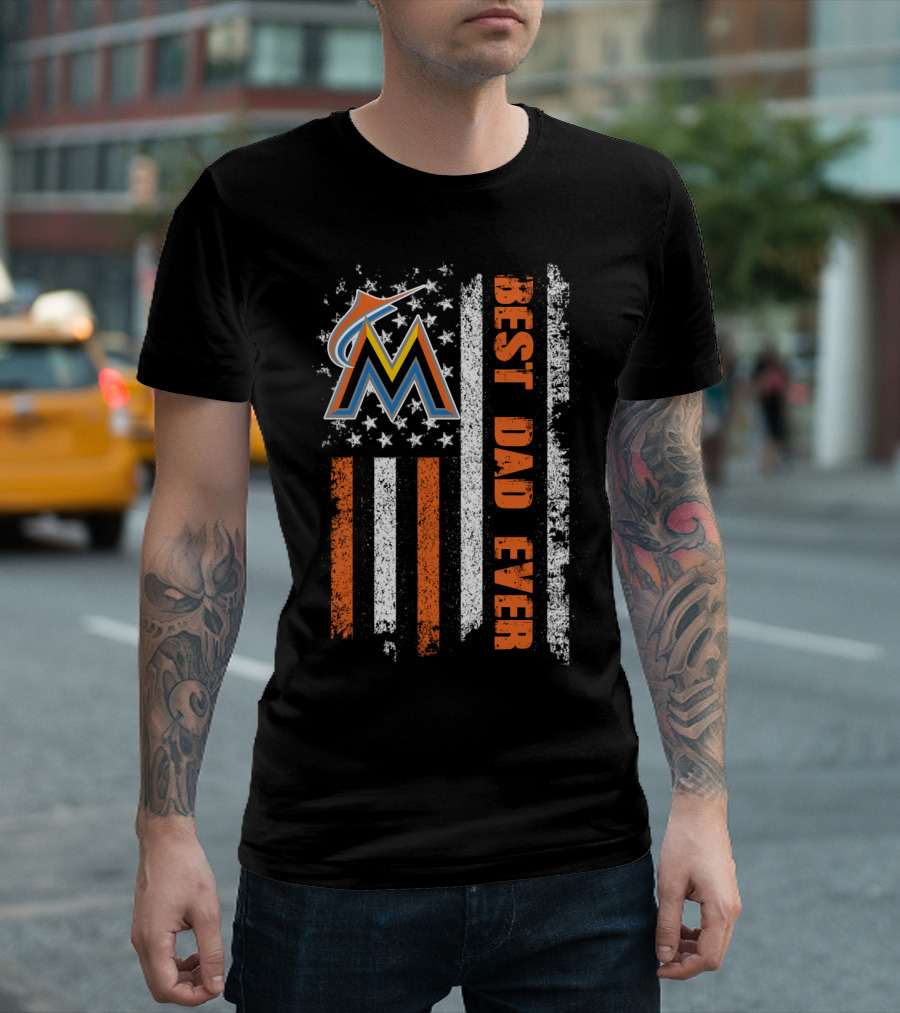 Miami Marlins Best Dad Ever American Flag T-Shirt