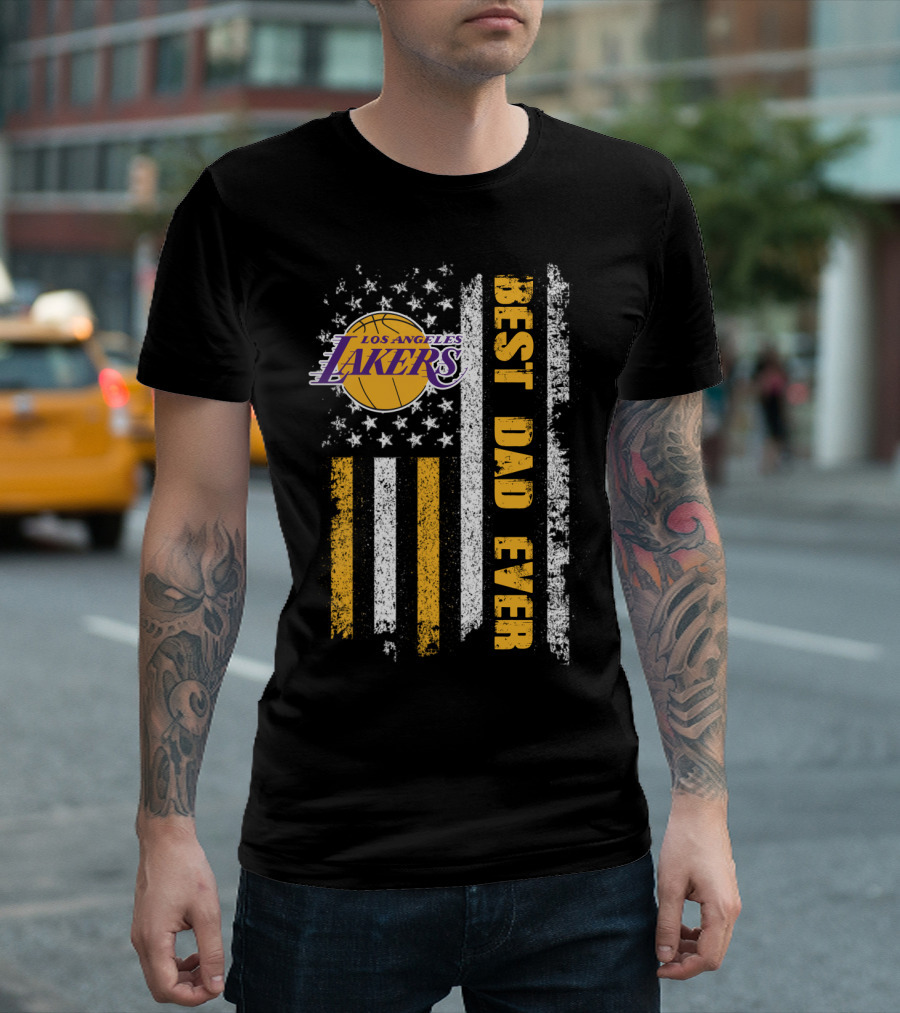 Los Angeles Lakers Best Dad Ever Flag T-Shirt