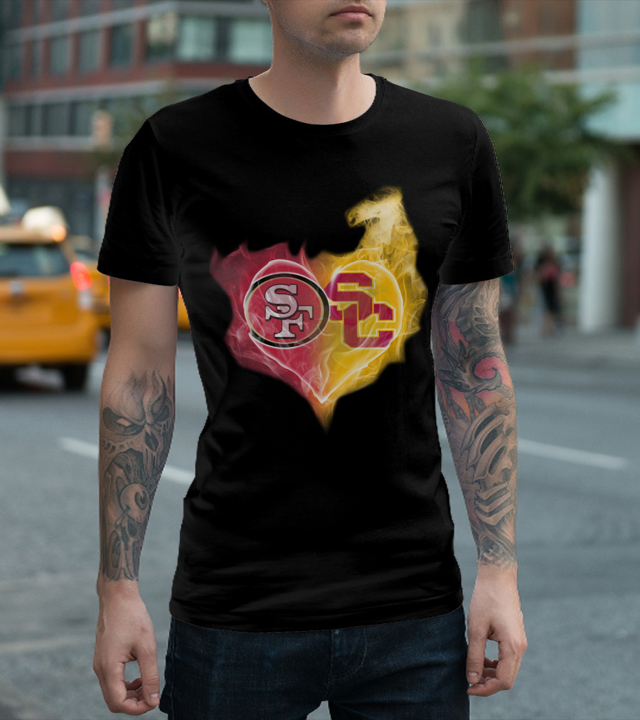 San Francisco 49ers And Usc Trojans Heart Fusion Ttk T-Shirt