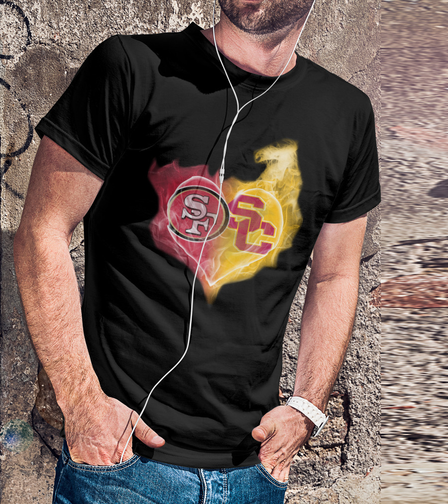 San Francisco 49ers And Usc Trojans Heart Fusion Ttk T-Shirt