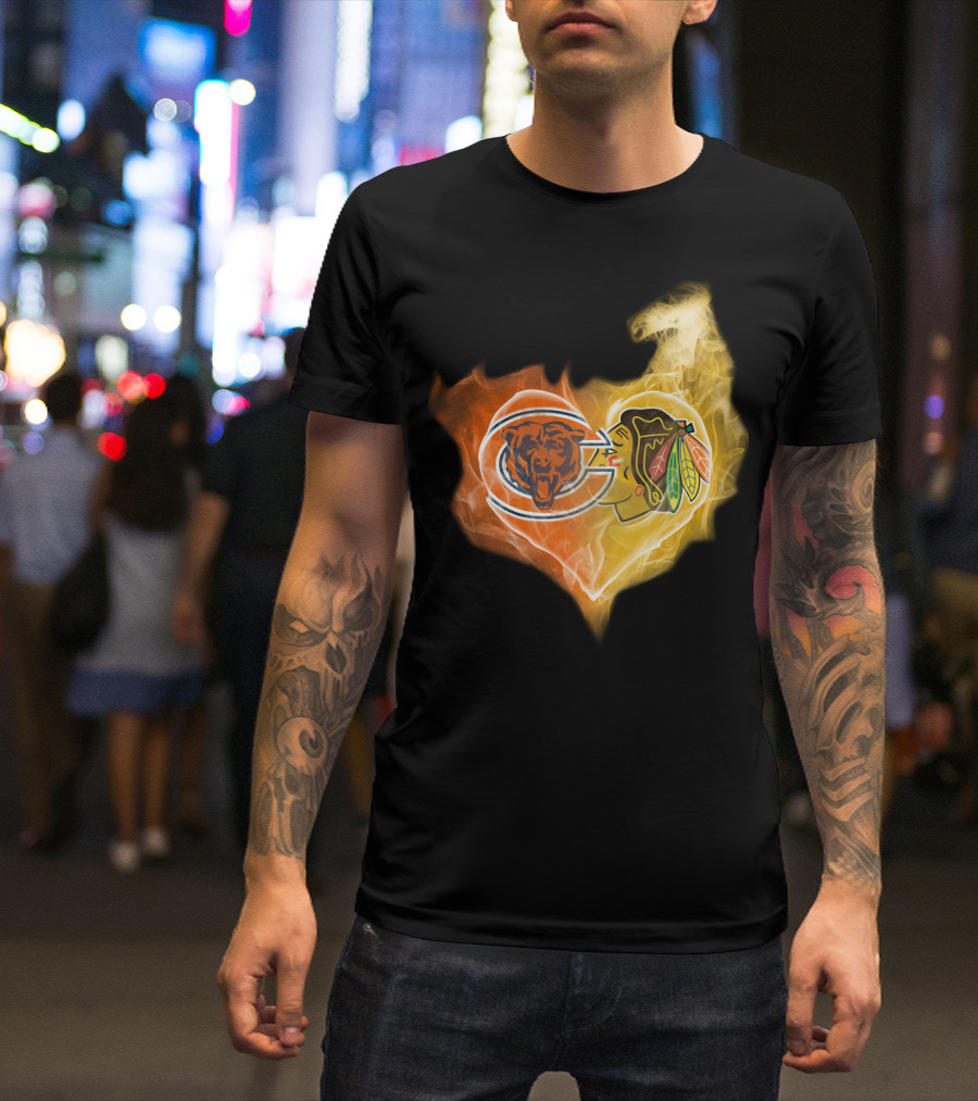 Chicago Bears Blackhawks Heartfire T-Shirt