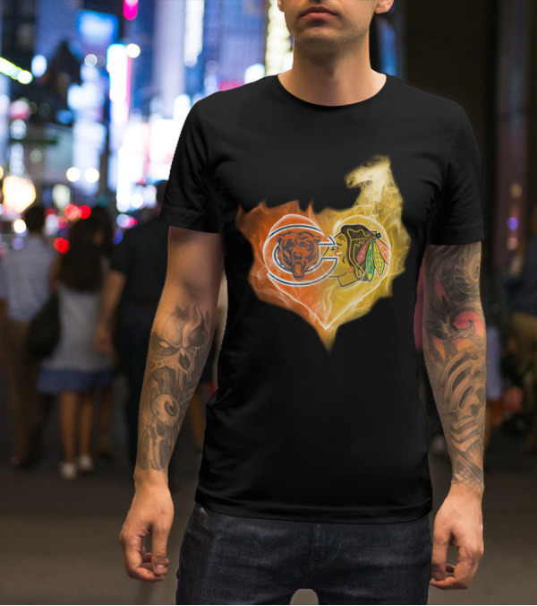 Chicago Bears Blackhawks Heartfire T-Shirt