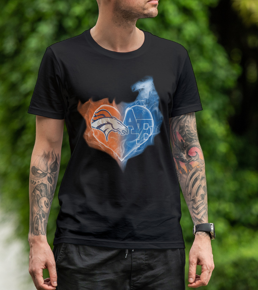 Denver Broncos And Air Force Falcons Heart T-Shirt