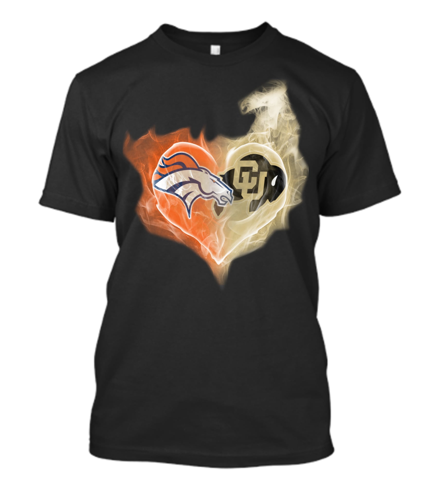 Denver Broncos Colorado Buffaloes Heart Fusion T-Shirt