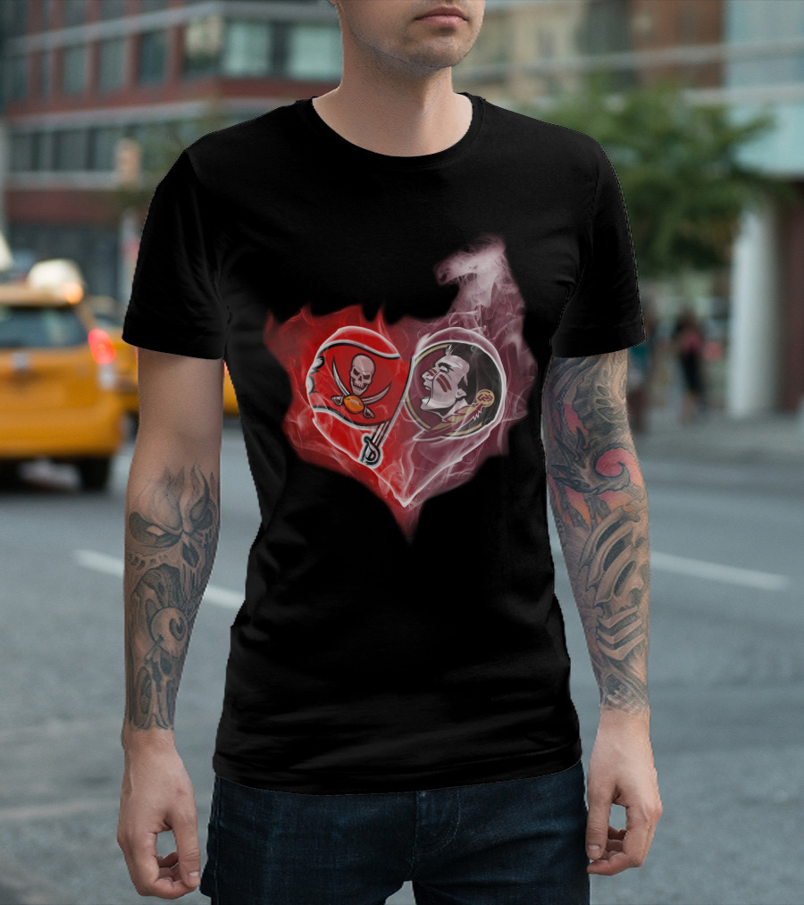Tampa Bay Buccaneers And Florida State Seminoles Heart T-Shirt