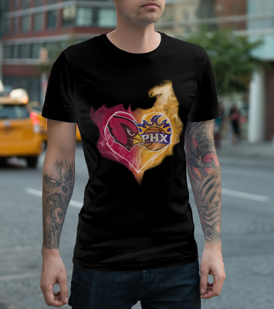 Arizona Cardinals Phoenix Suns Flame Heart T-Shirt