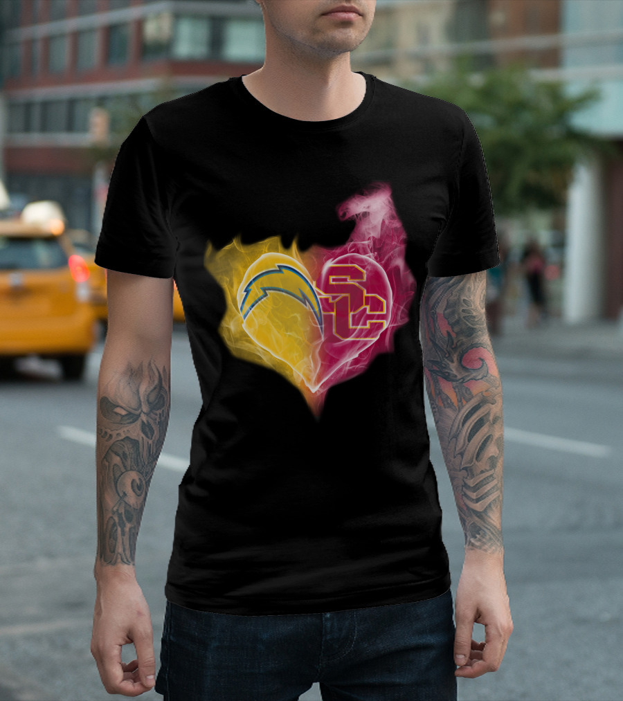 Los Angeles Chargers And Usc Trojans Heart Fusion T-Shirt