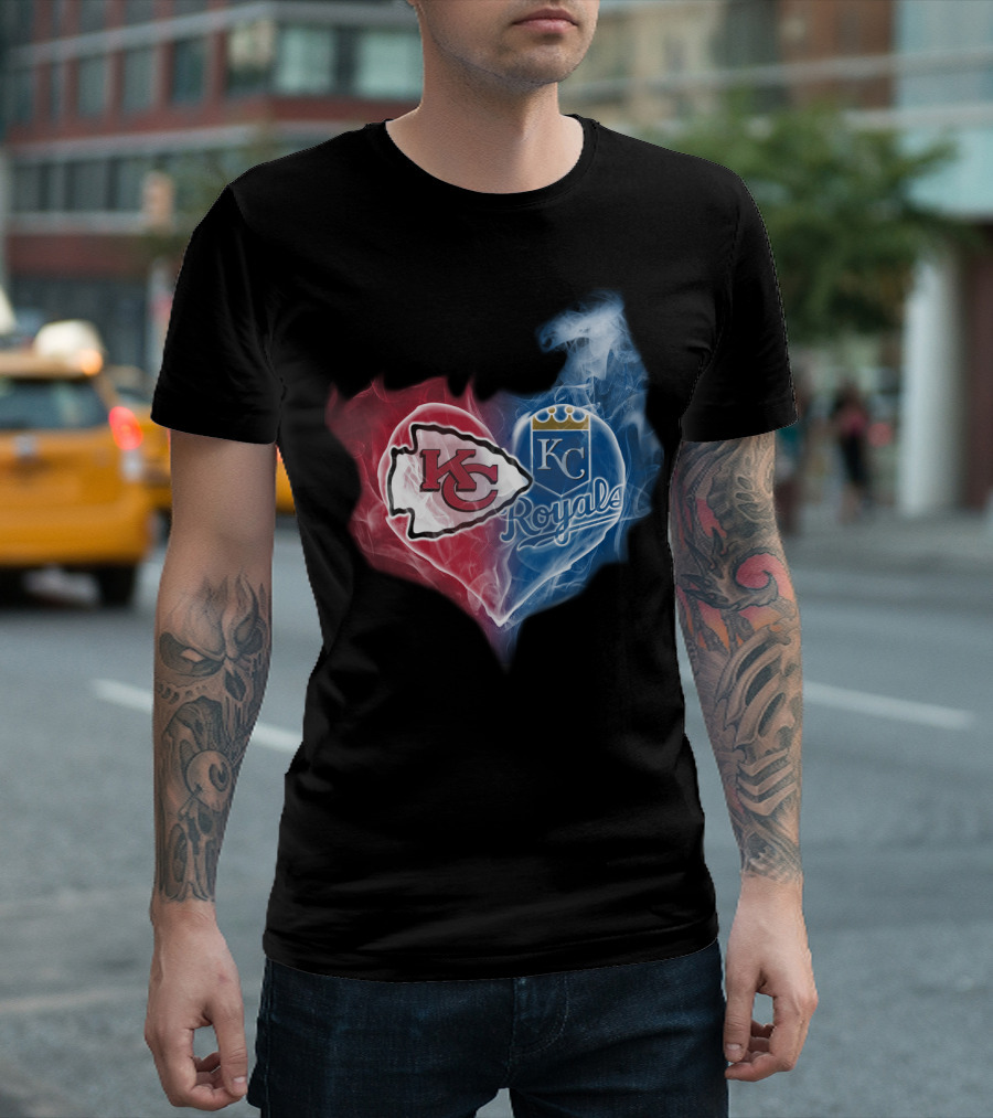 Kc Chiefs Royals Heart Smoke Fusion T-Shirt