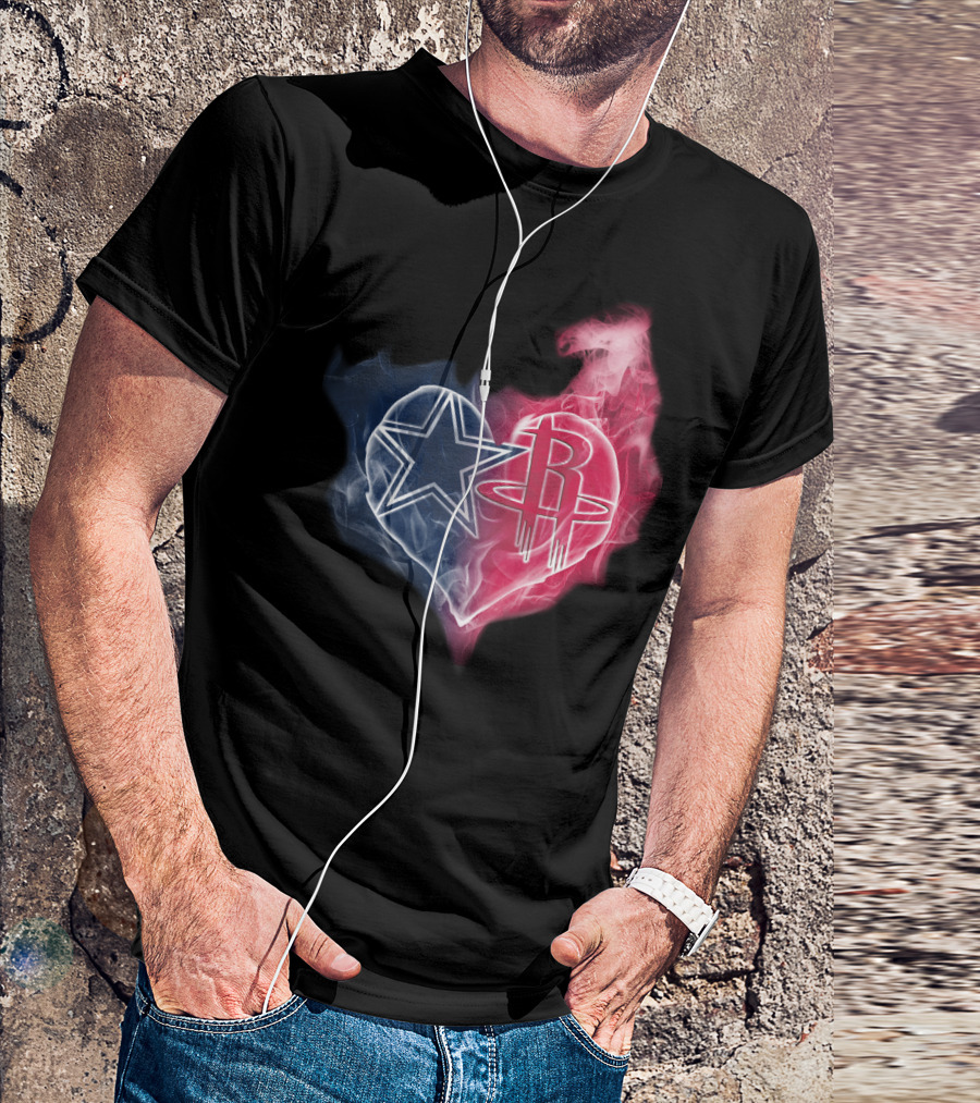 Dallas Cowboys Houston Rockets Heart Fusion T-Shirt