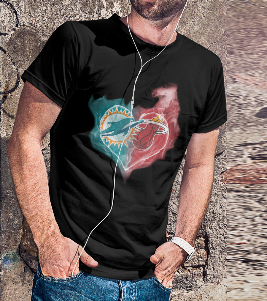 Miami Dolphins Miami Heat Heart T-Shirt