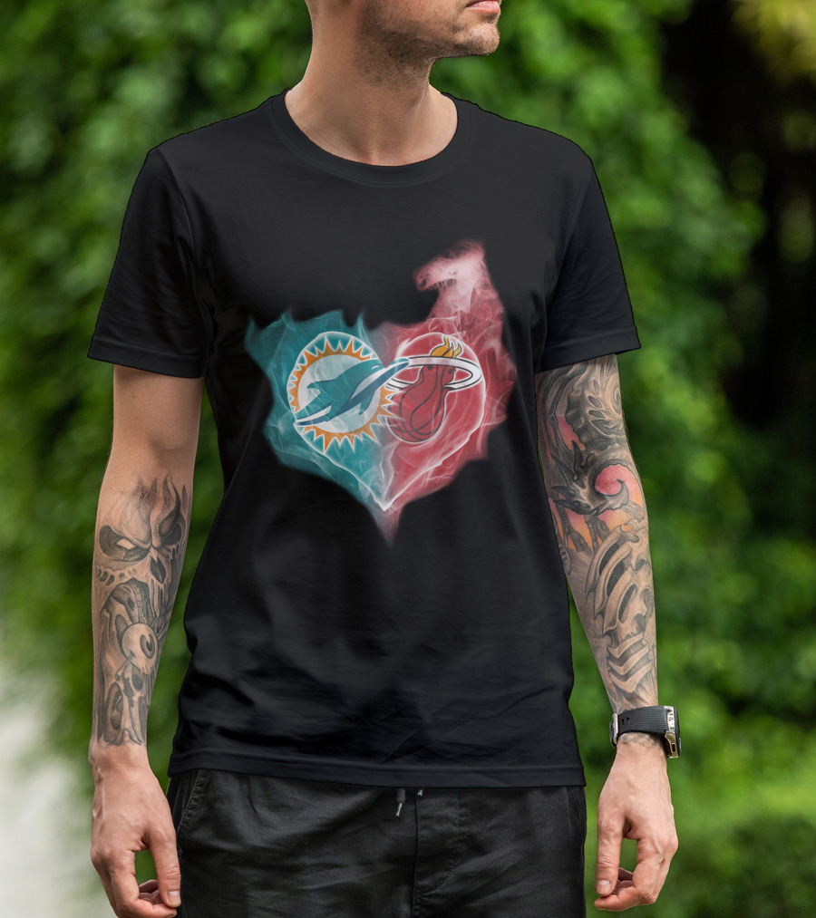 Miami Dolphins Miami Heat Heart T-Shirt