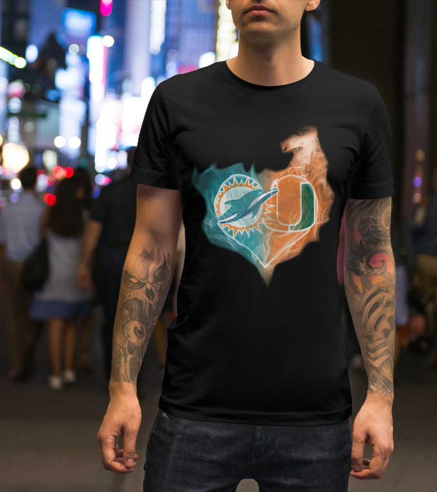 Miami Dolphins University Of Miami Heart Fusion T-Shirt