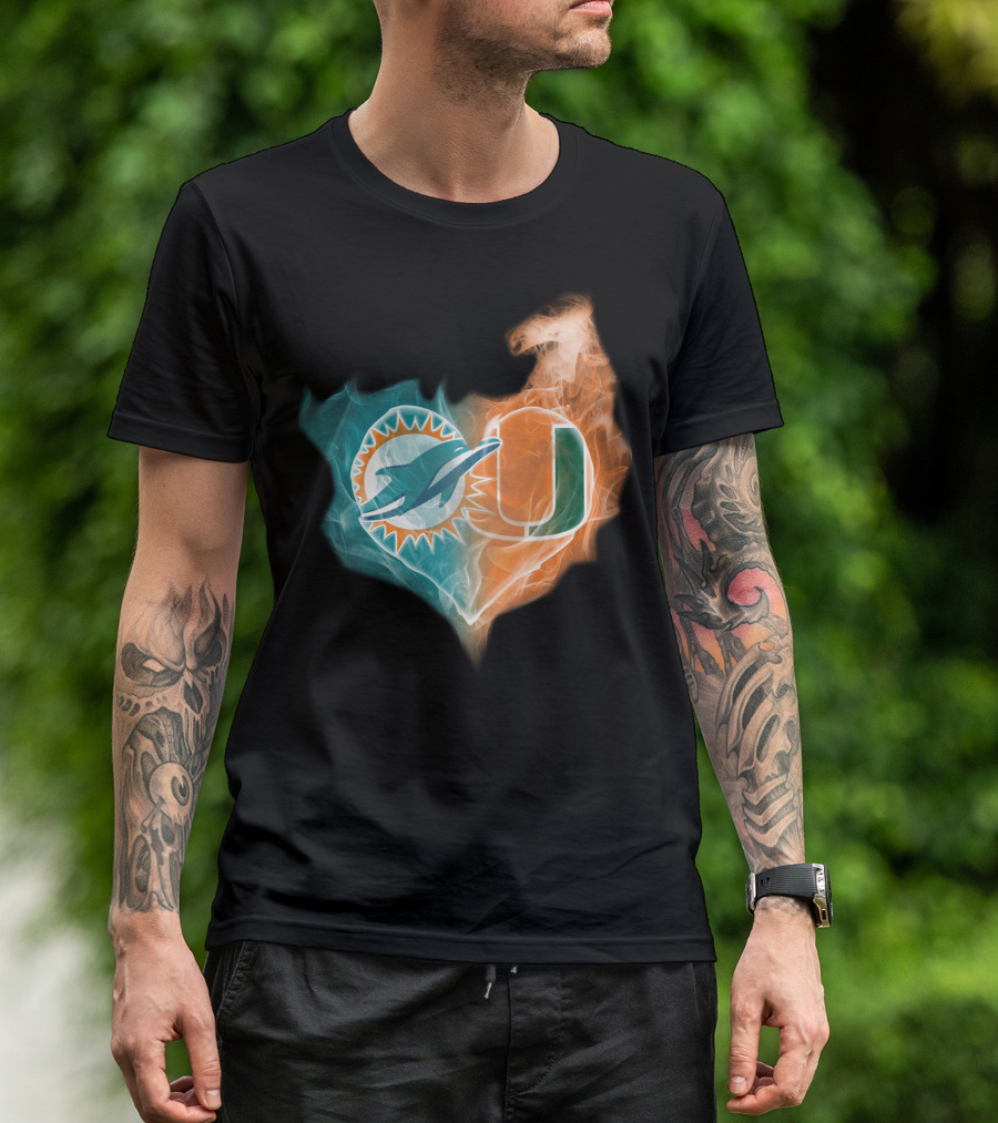 Miami Dolphins University Of Miami Heart Fusion T-Shirt