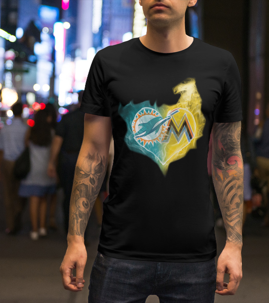 Miami Dolphins Miami Marlins Heart Fusion T-Shirt