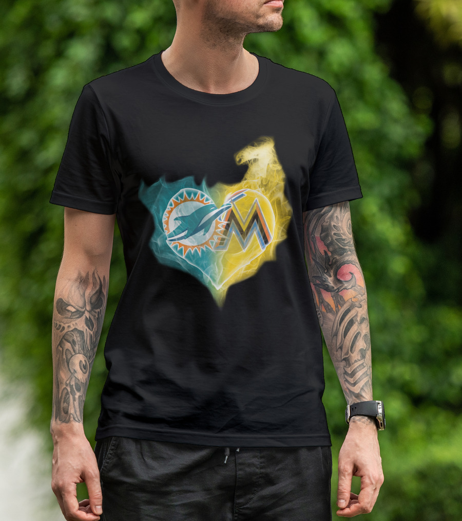Miami Dolphins Miami Marlins Heart Fusion T-Shirt